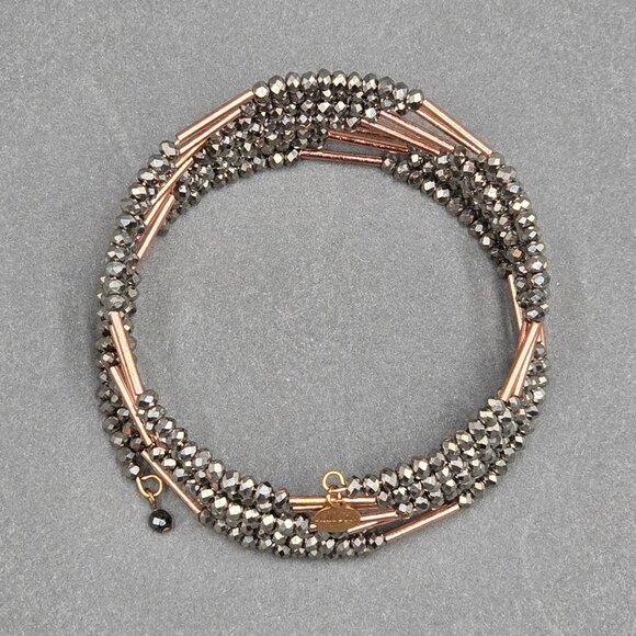 Stella & Dot Bardot Spiral Coil Bracelet Hematite Beads Rose Gold Tone 7" - Picture 5 of 6
